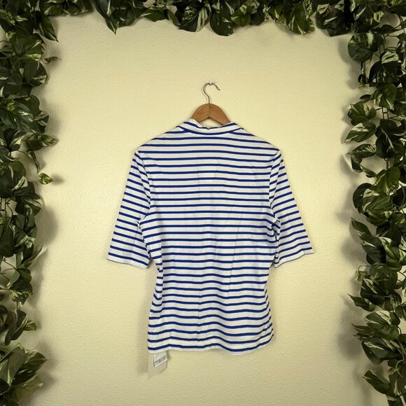 Rosetta Getty Half Sleeve Front Botton Polo Shirt Stripe Blue NWT Size XXL - Picture 2 of 9